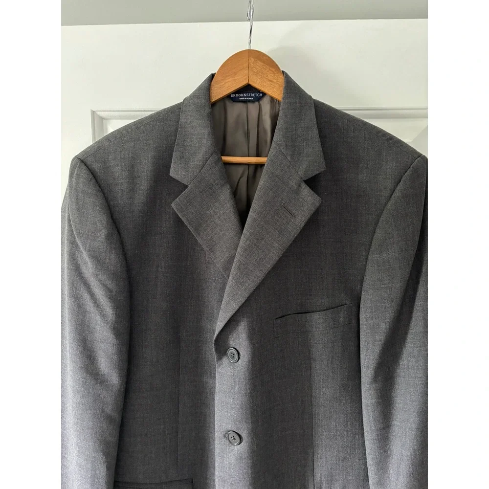 Brooks Brothers Blazer Mens 42R Gray BrooksStretch Worsted Wool Suit Coat